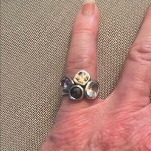 Multi-Stone Silver Cocktail Ring - Clear, Black, Light Purple, Champagne